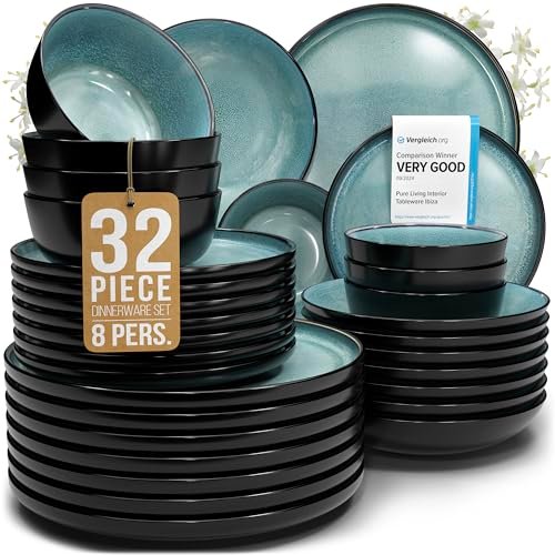 32 Piece Dinnerware Set Service for 8: Stylish Durable Stoneware Essentials 19 32 piece dinnerware set service for 8