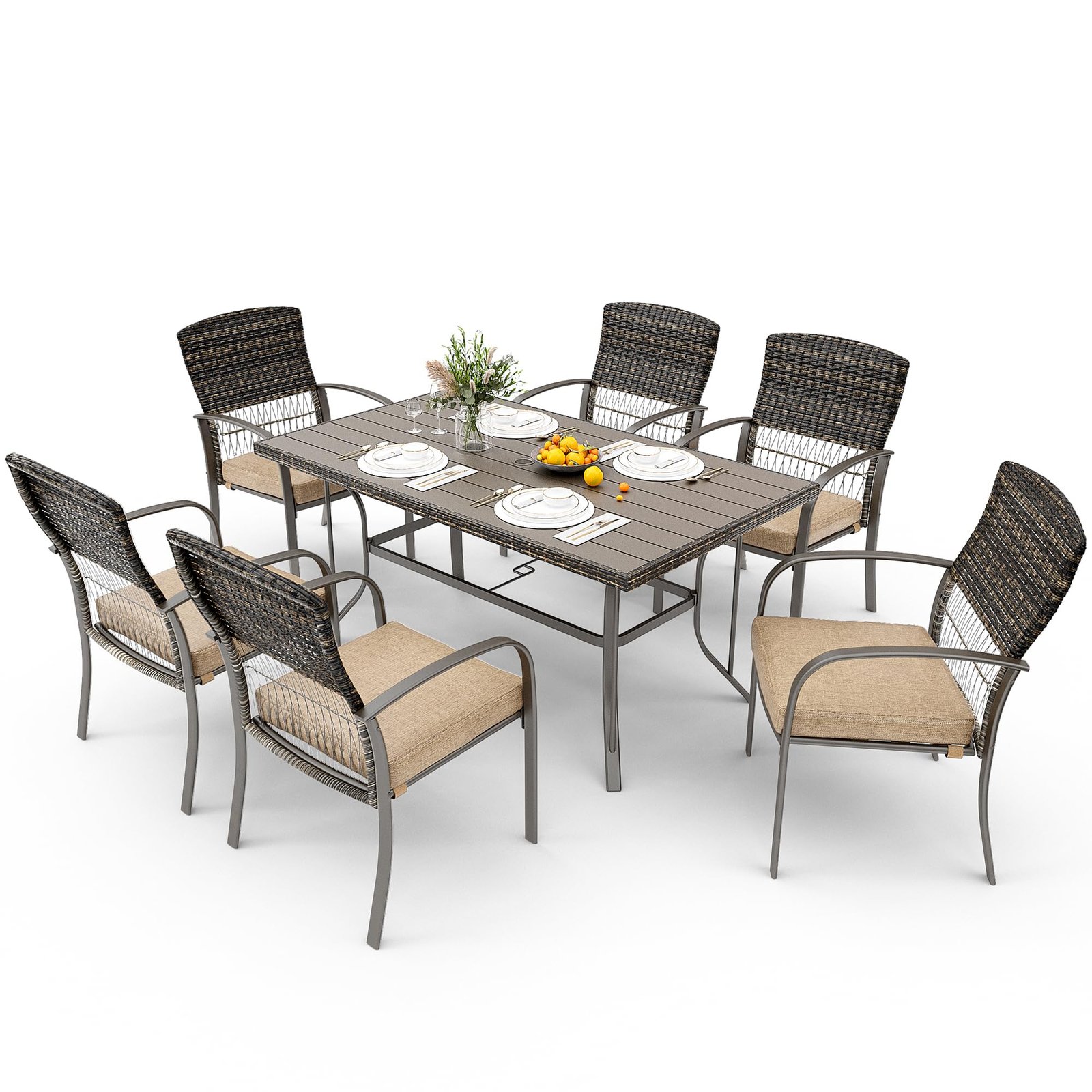 7 piece outdoor dining set wicker 1