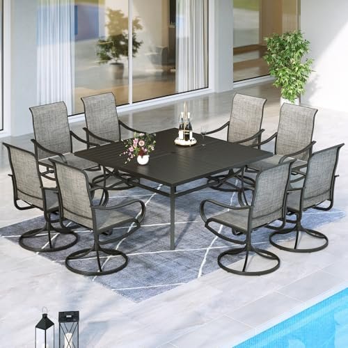 9 Piece Outdoor Dining Set With Umbrella for Stylish Backyard Meals 1 9 piece outdoor dining set with umbrella