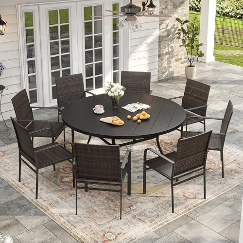 9 Piece Round Outdoor Dining Set for Stylish Backyard Entertaining 17 9 piece round outdoor dining set