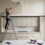 How to paint high walls above kitchen cabinets