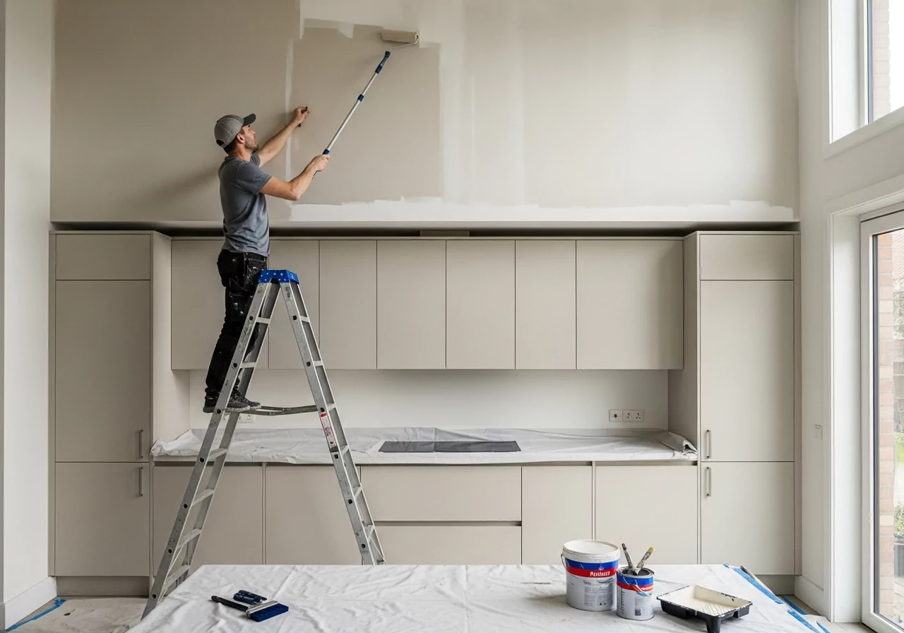 How to paint high walls above kitchen cabinets