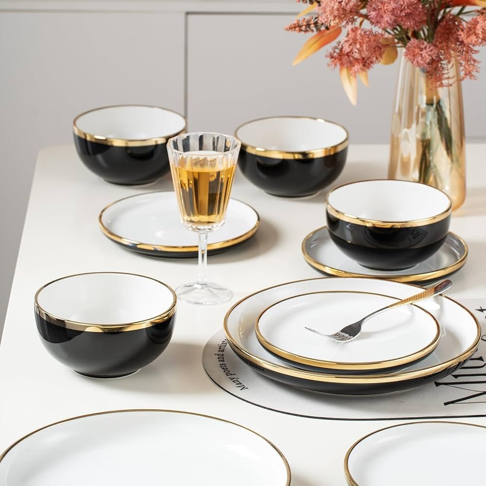 black and gold dinnerware sets
