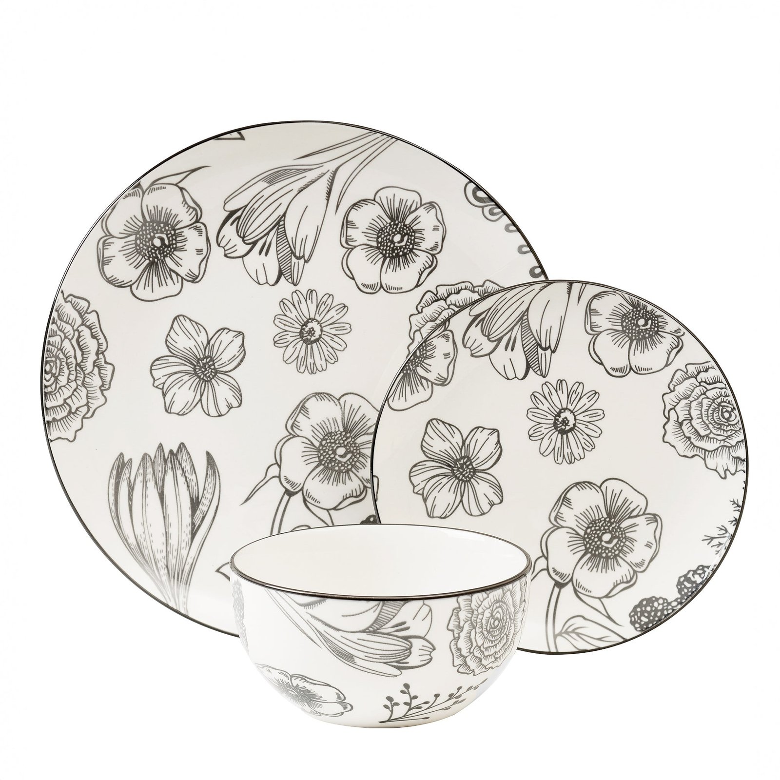 black and white floral dinnerware