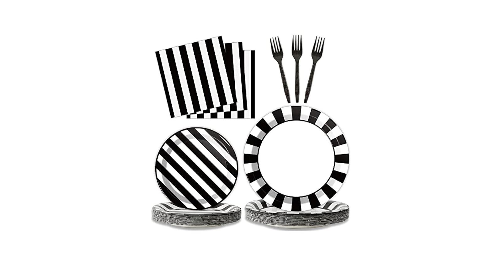 black and white striped dinnerware