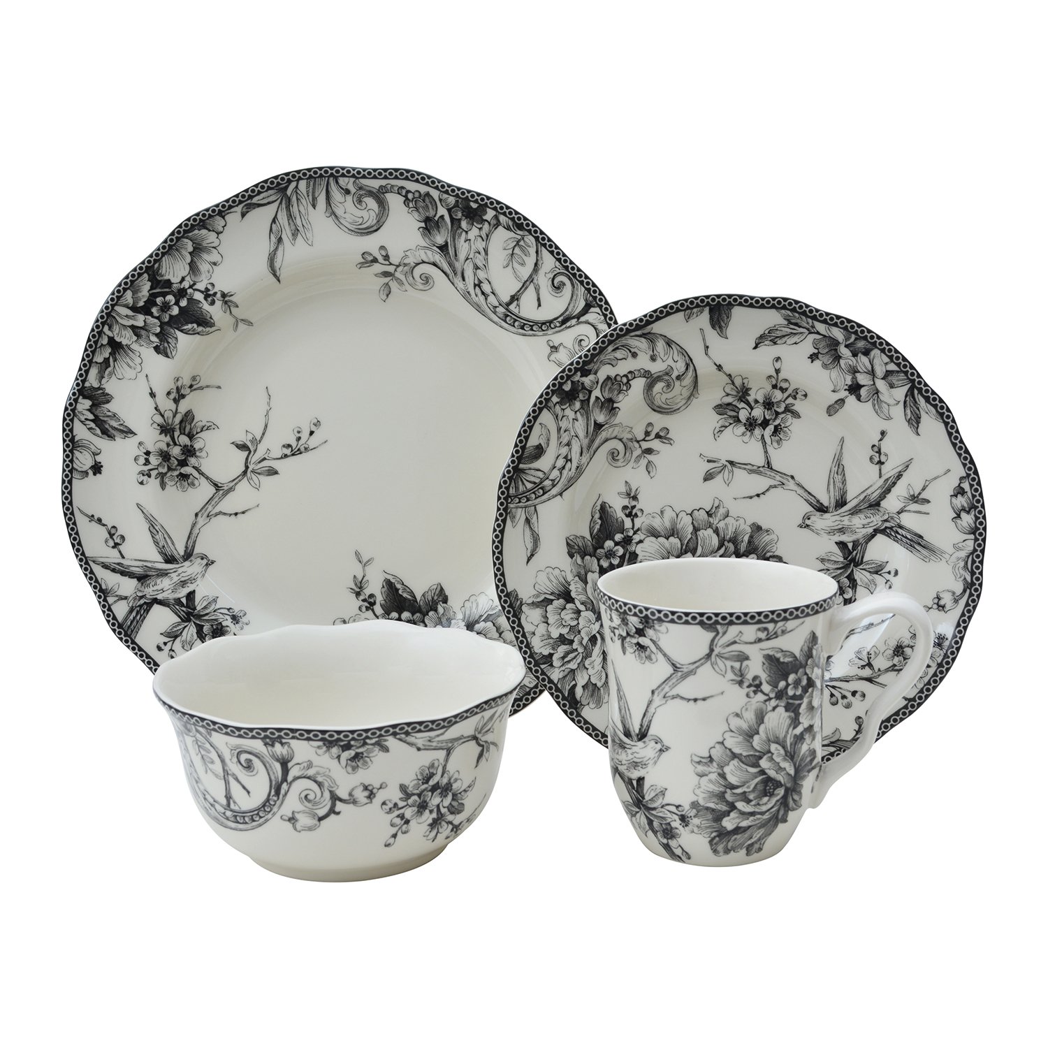 black and white toile dinnerware