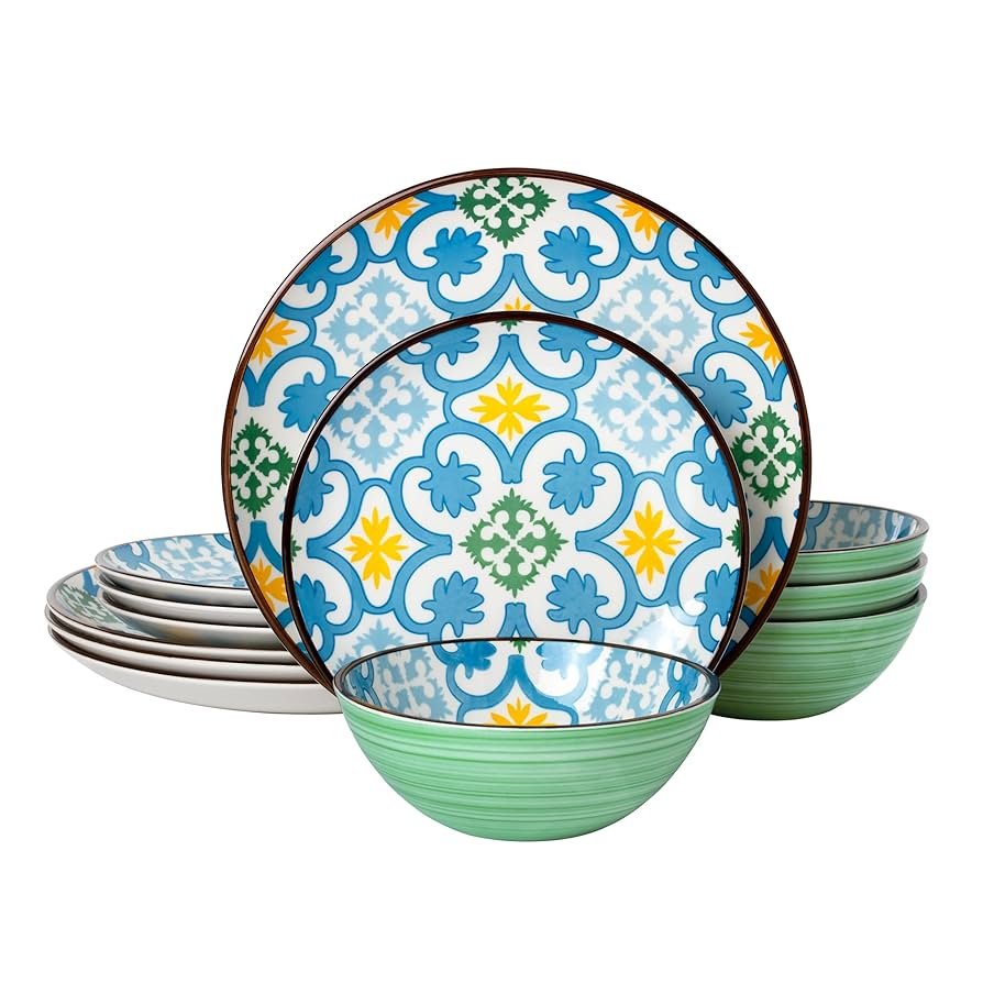 blue and yellow dinnerware sets
