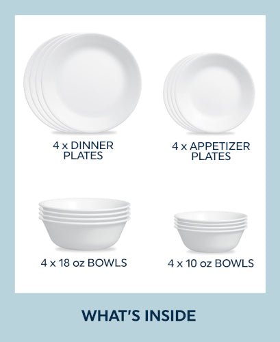 Corelle Winter Frost White 16 Piece Dinnerware Set: Elegant & Durable 13 corelle winter frost white 16 piece dinnerware set