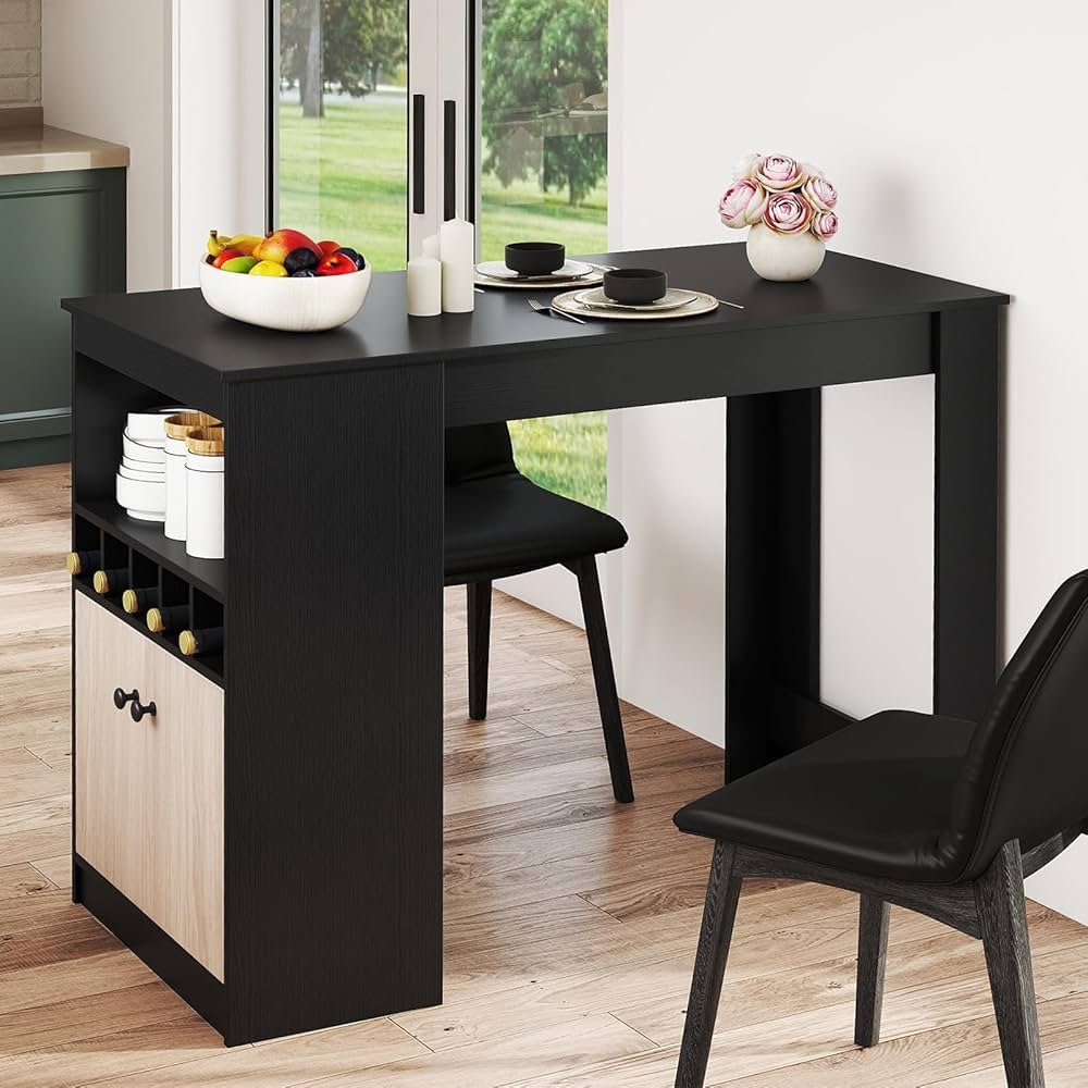kitchen table with wine rack