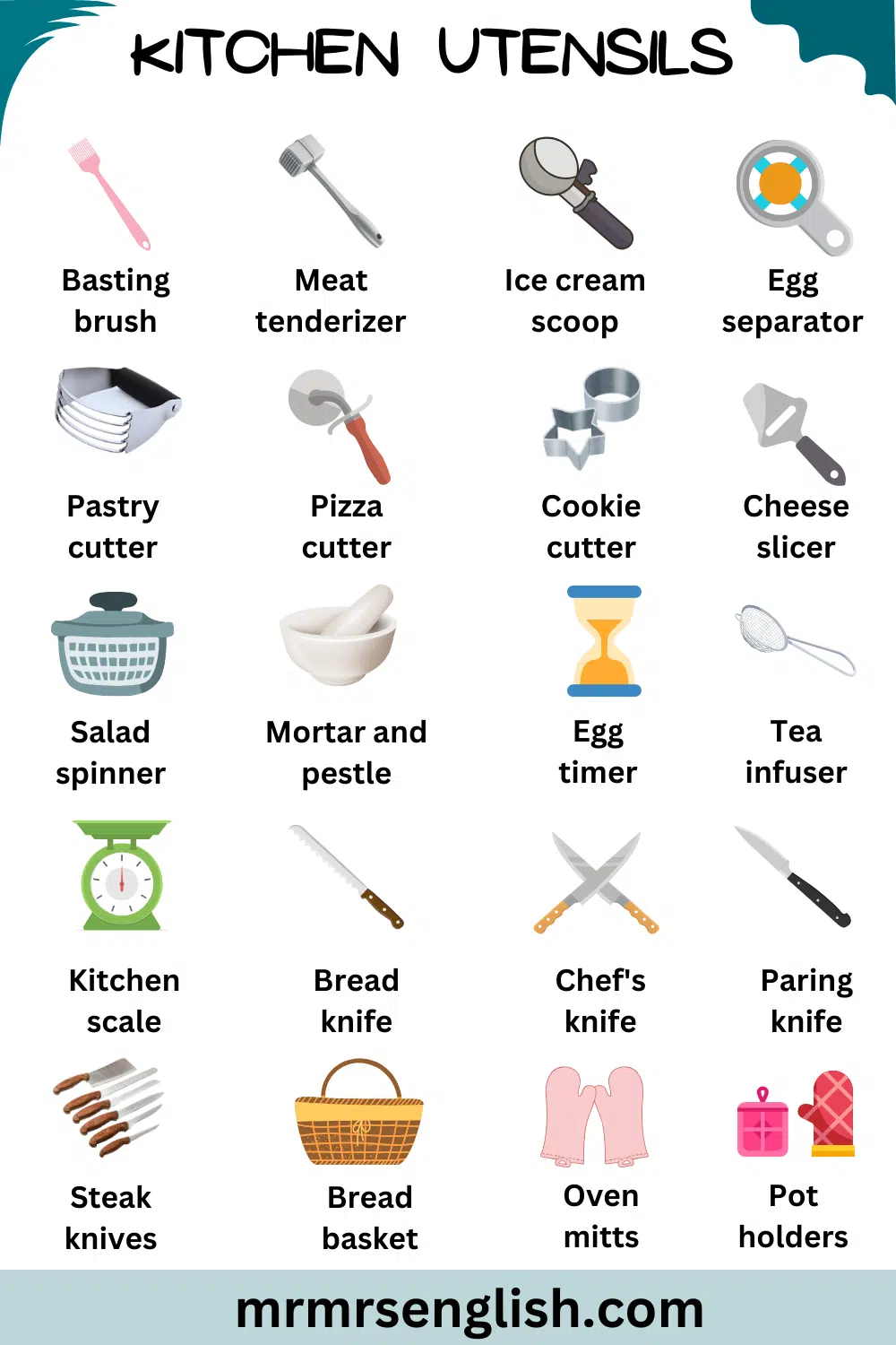 kitchen tools with 5 letters