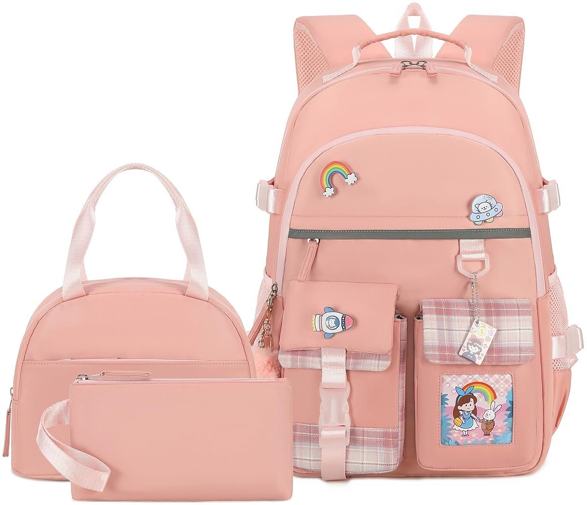 pink backpack with lunch