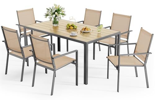 Rectangle Outdoor Dining Table for 6: Stylish and Durable Patio Dining Sets 17 Modern 6-seat rectangular patio dining set with umbrella
