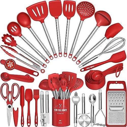 Red Kitchen Tool Set: Top Heat-Resistant Silicone Utensils for Cooking 3 red kitchen tool set