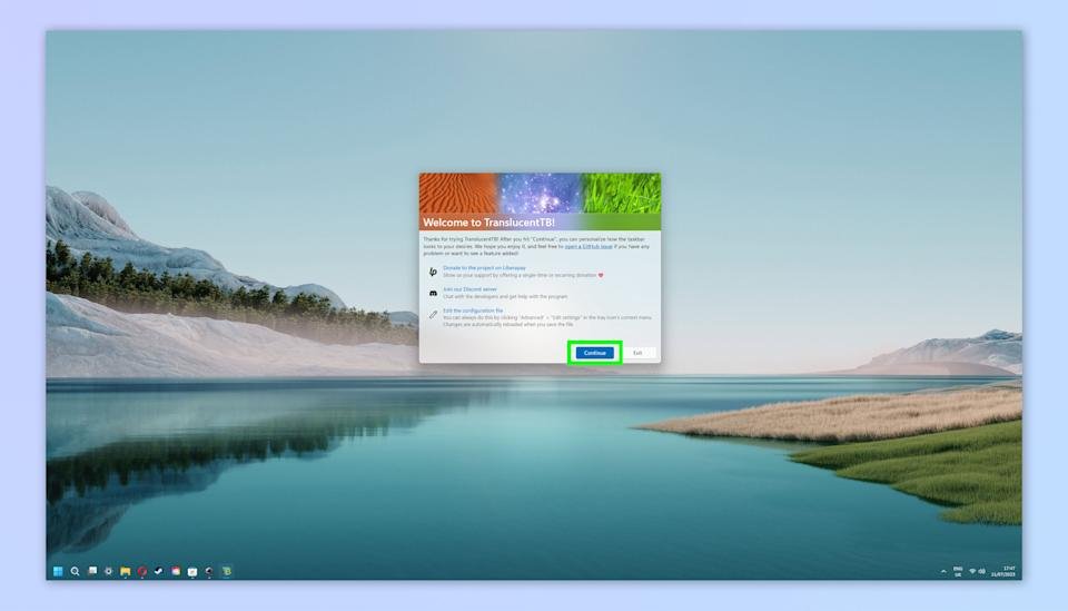 transparent tool bar winows 11