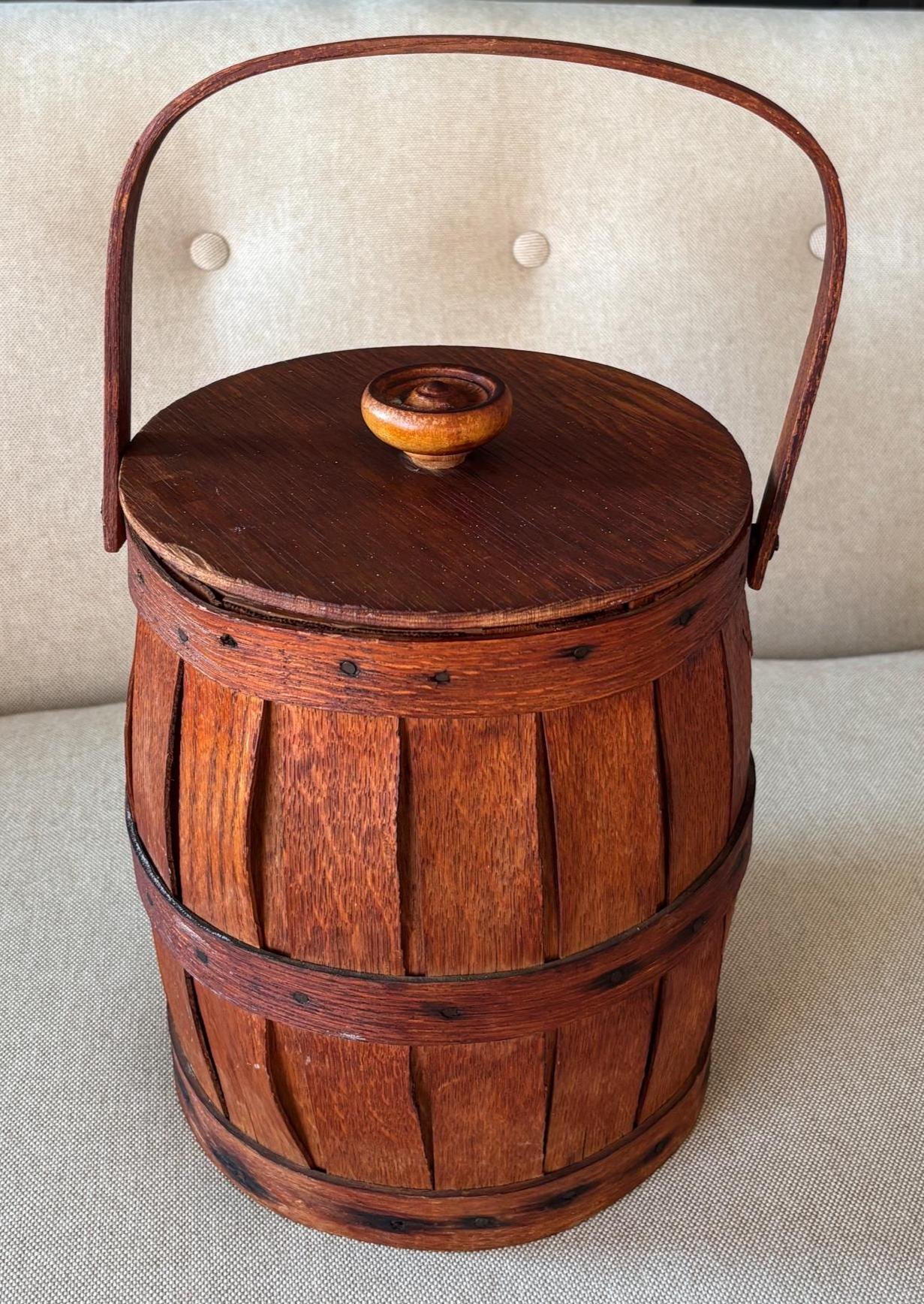 vintage wooden ice bucket with lid