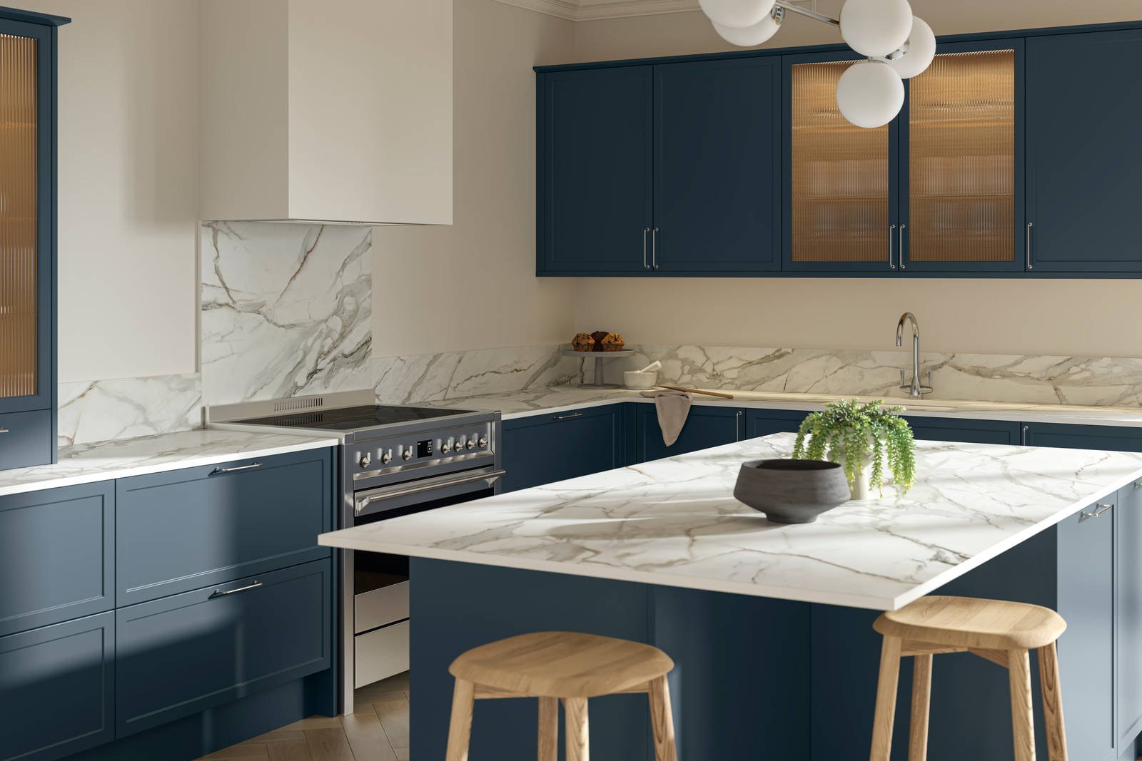 what color walls go with navy kitchen cabinets