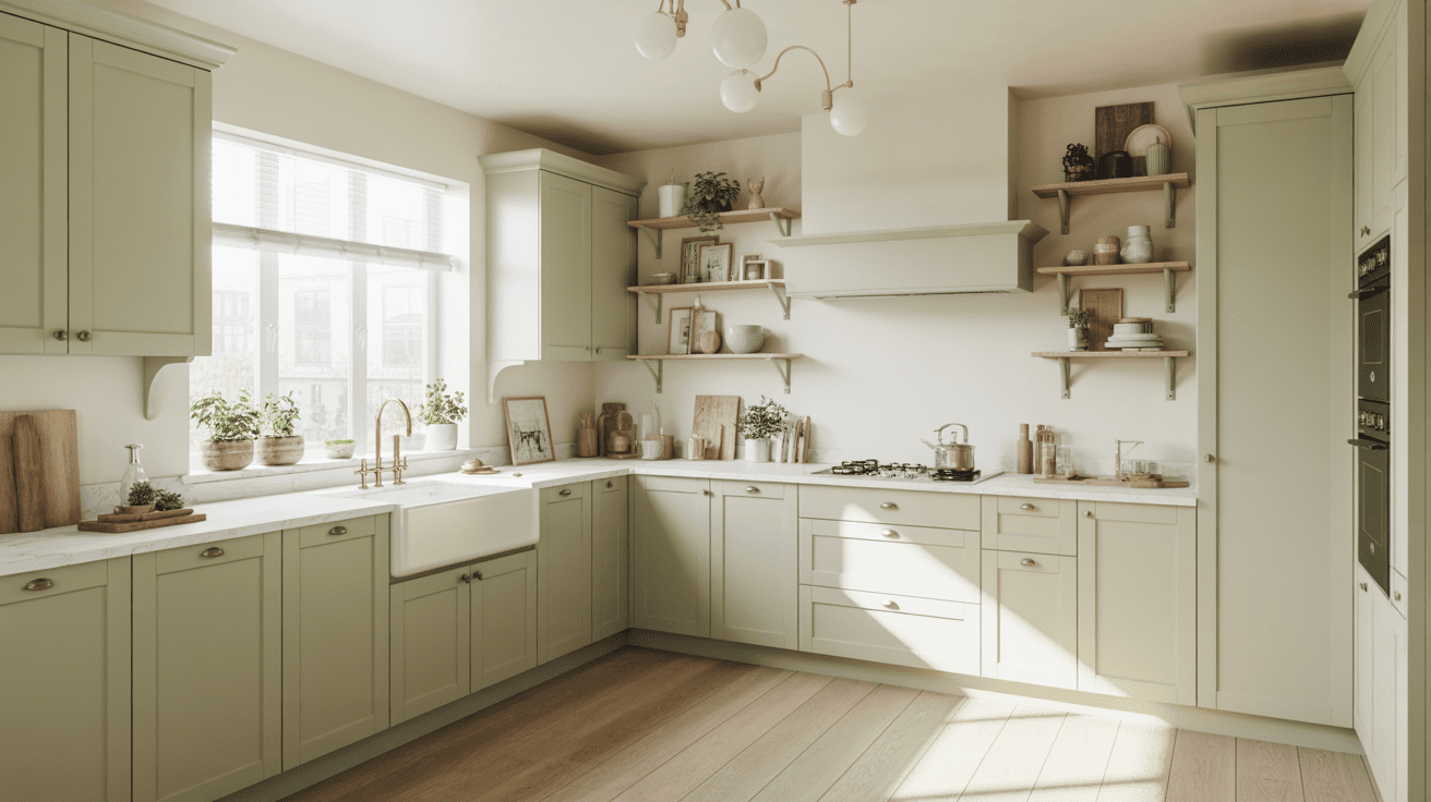 what colour walls with sage green kitchen