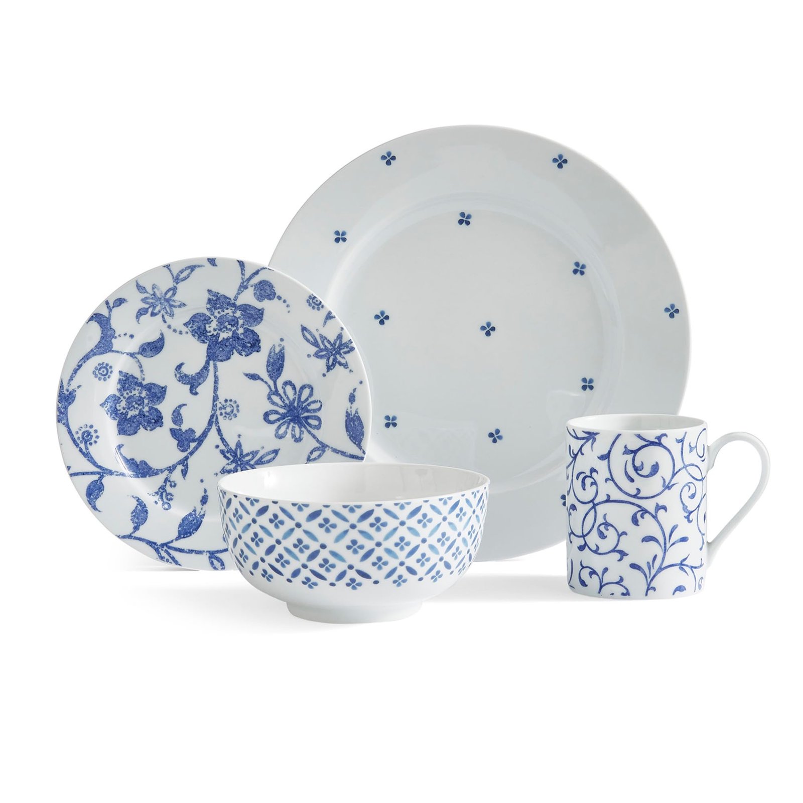 white and blue dinnerware sets