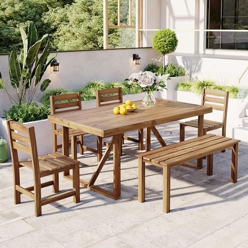 Wood Outdoor Dining Table Set: Stylish Acacia Wood Patio Furniture for 6 5 wood outdoor dining table set