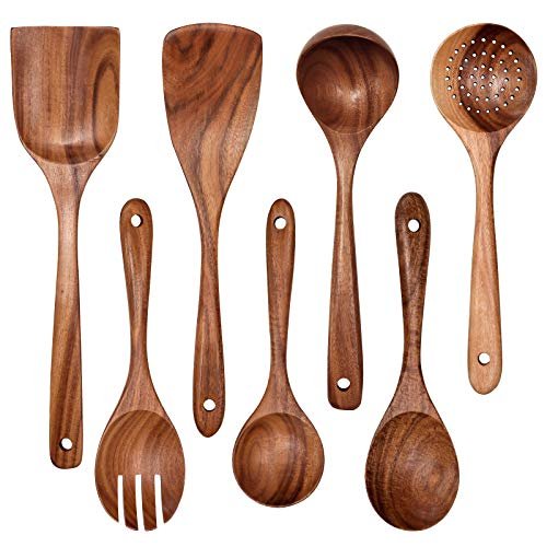 Wooden Kitchen Tools Set: Durable, Non-Stick Friendly Cooking Essentials 7 wooden kitchen tools set