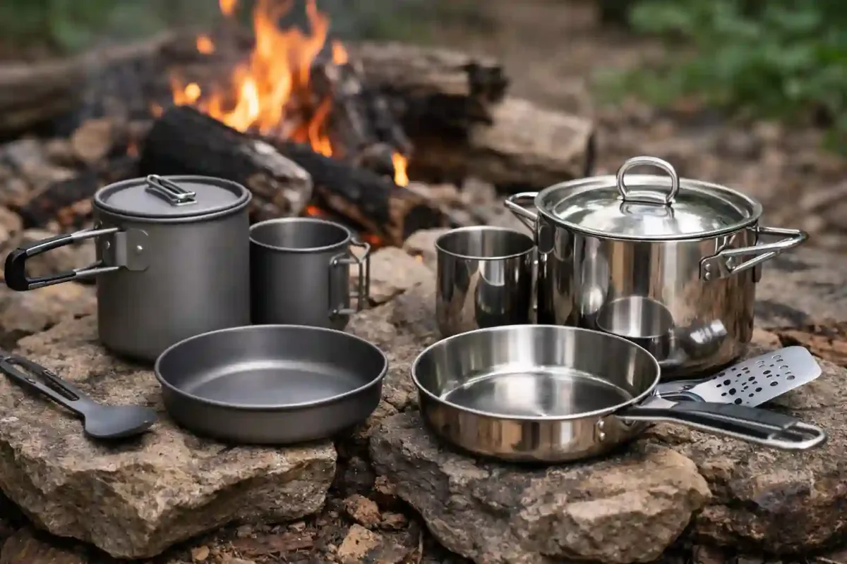 camping cookware materials titanium aluminum stainless steel