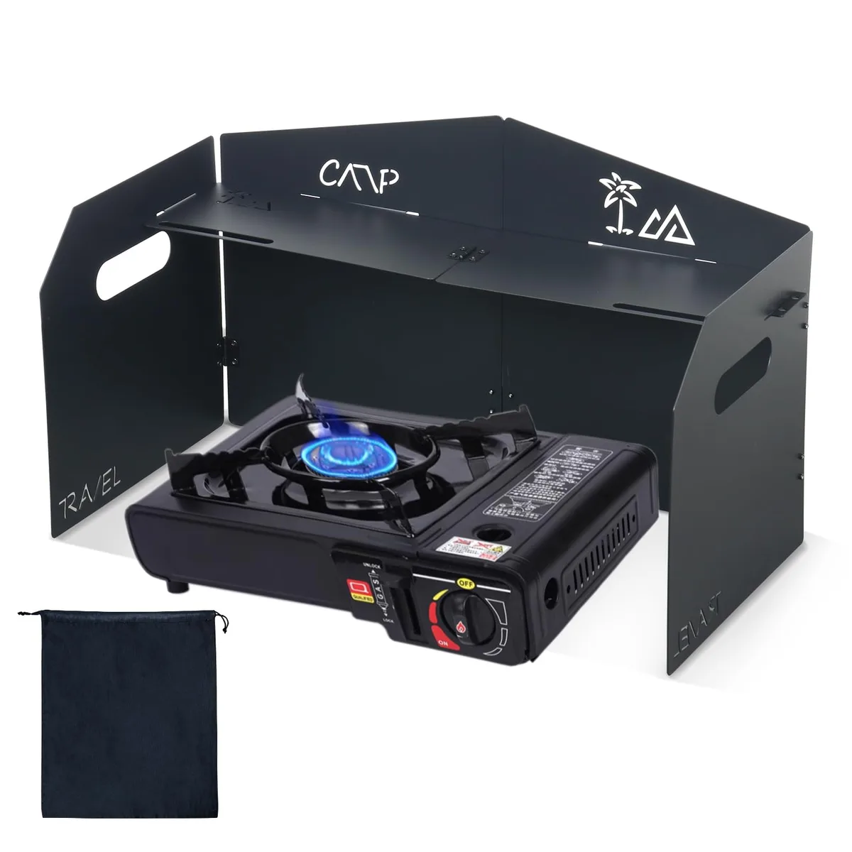 camping stove safety setup wind screen level ground