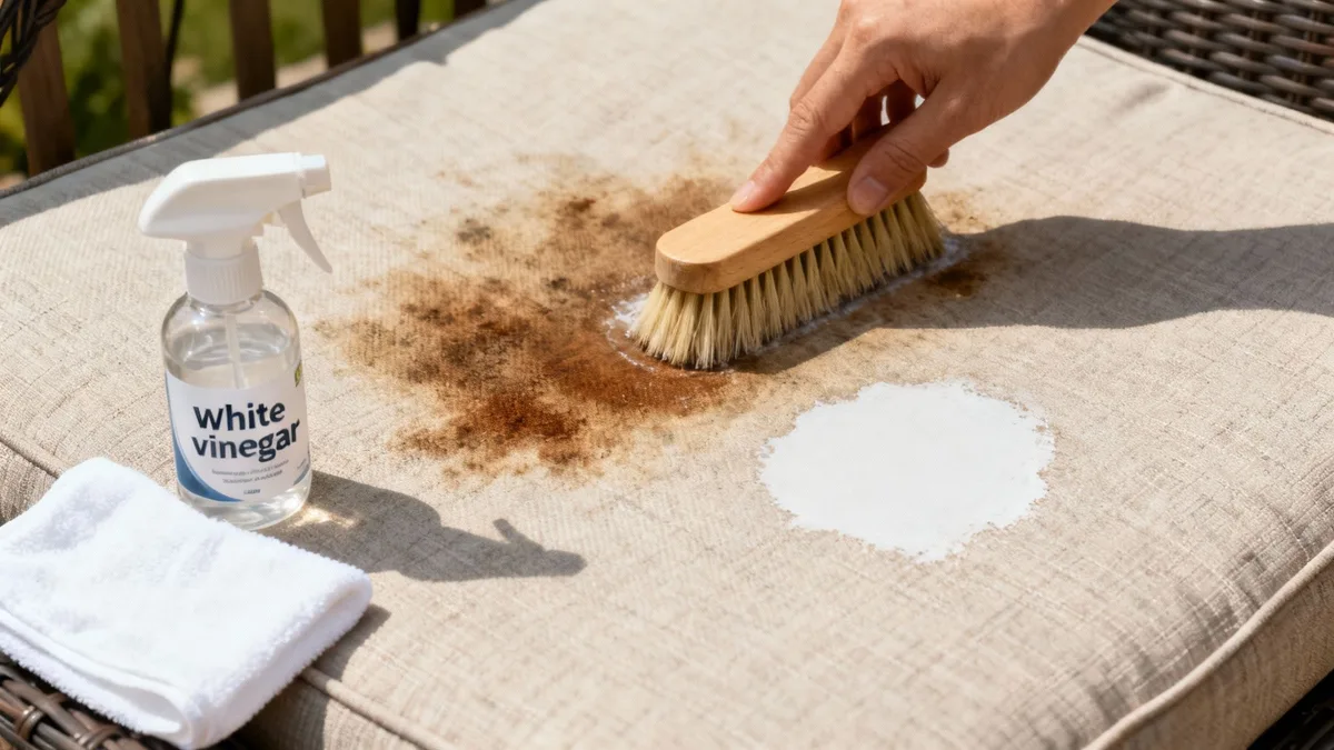 cleaning vinyl picnic cushion with soft brush