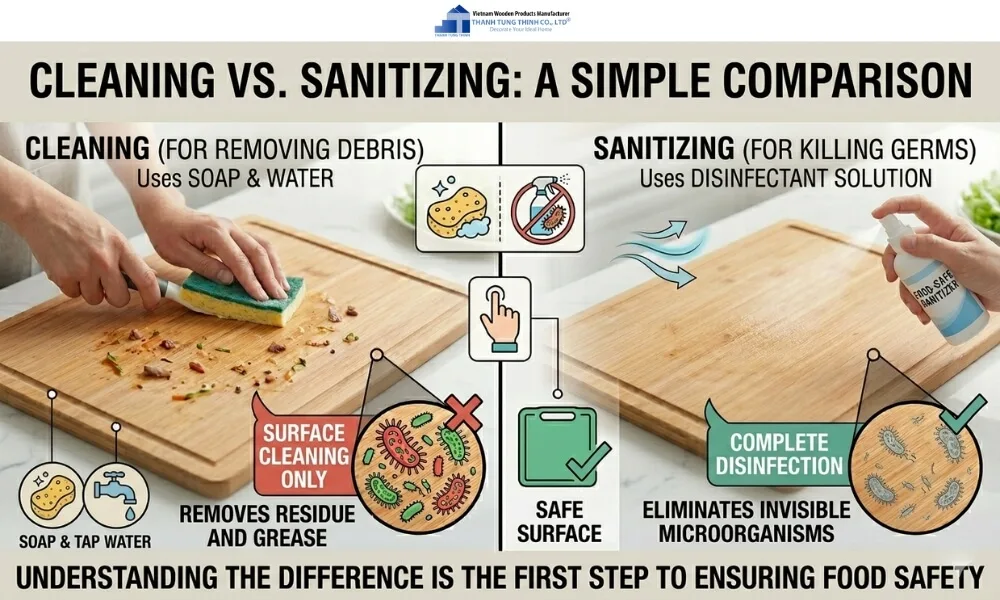 food safe wood board sanitisiation diagram