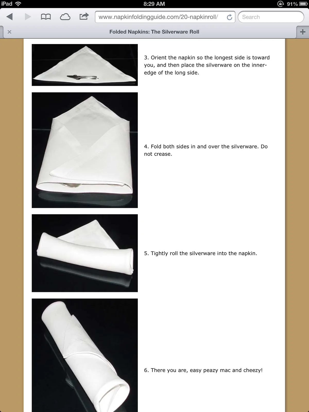 silverware roll fold