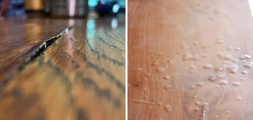 warped acacia wood outdoor table surface